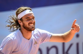 Greece's Stefanos Tsitsipas celebrates his first title in over a year-and-a-half at the Swiss Open in Gstaad