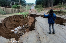 A large sinkhole formed after heavy rains in Viña del Mar, Chile, on July 18, 2026