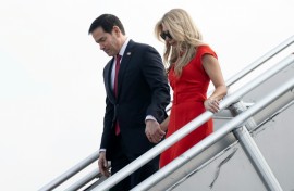 US Secretary of State Marco Rubio and his wife Jeanette Dousdebes Rubio arrive in Manila on July 21, 2026, ahead of the Association of Southeast Asian Nations (ASEAN) Foreign Ministers' Meeting
