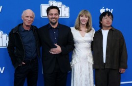 Left to right: Ed Harris, Jake Johnson, Mary Steenburgen and Aaron Chen at the premier of "The Dink" in Los Angeles