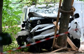View of the vehicle used in the ramming attack which killed one person and injured 16 others
