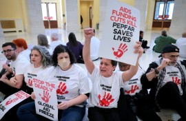 A protest at the US Capitol last year against the Trump administration's cuts to HIV/AIDS funding