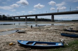 A water in the Danube river has dropped to a record low point, exposing parts of the riverbed