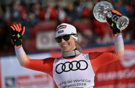 Swiss skier Lara Gut Behrami with her second overall World Cup Crystal Globe