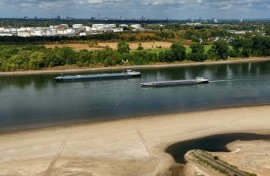 The Rhine river in Germany has dried to a narrow channel in parts