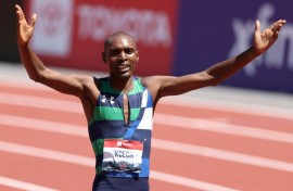 Kenyan-born US runner Jonah Koech was issued a three-year ban for blood doping by the US Anti-Doping Agency and stripped of the 2025 US 1,500-meter title he is shown celebrating