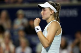 World number two Elena Rybakina of Kazakhstan celebrates defeating Japan's Naomi Osaka to reach the semi-finals of the WTA Toronto Masters, where she will face fourth-ranked Coco Gauff