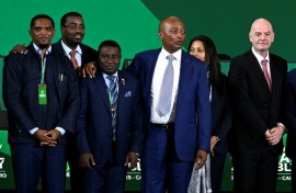 Samuel Eto'o (L) believes Gianni Infantino is the right man to lead FIFA