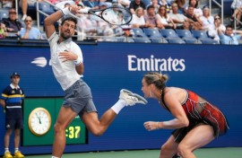 Novak Djokovic and Aryna Sabalenka lost a mixed doubles clash to Katerina Siniakova and Henry Patten