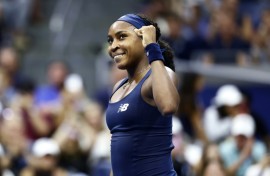 Former champ Coco Gauff celebrates her US Open first-round win