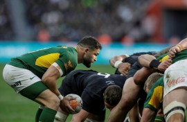 South Africa scrum-half Cobus Reinach prepares to put the ball into a scrum during the Cape Town Test against New Zealand