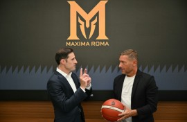 Maxima Roma president Paul Matiasic unveils his club's latest signing Francesco Totti
