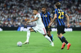 Kylian Mbappe in action for Real Madrid during the Spanish side's 2-1 win over Inter Milan in the Champions League on Tuesday