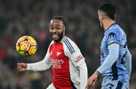 Raheem Sterling in action for Arsenal in January 2025