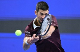 Serbia's Novak Djokovic hits a return to Portugal's Nuno Borges during their men's singles first round match at the China Open tennis tournament in Beijing on September 30, 2026.