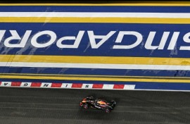Red Bull's Max Verstappen drives at the Singapore Grand Prix last year, whert he finished second to George Russell's Mercedes