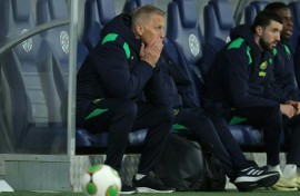 Republic of Ireland's head coach Heimir Hallgrimsson (L) during the UEFA Nations League match against Israel in Backa Topola, Serbia