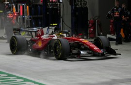 Ferrari's British driver Lewis Hamilton in the pit lane during the Singapore Grand Prix