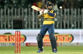 Sri Lanka's captain Kusal Mendis plays a shot during the third T20 international cricket match between Pakistan and Sri Lanka at the Rawalpindi Cricket Stadium