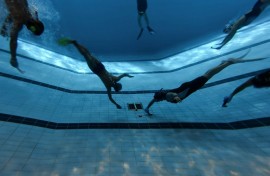 Underwater hockey players take part in the 2026 HKUWHA Under Water Hockey tournament in Hong Kong on October 17, 2026. The annual underwater hockey tournament, ominously advertised as "physical hell", nevertheless drew a roster of hardcore enthusiasts from countries across Asia.