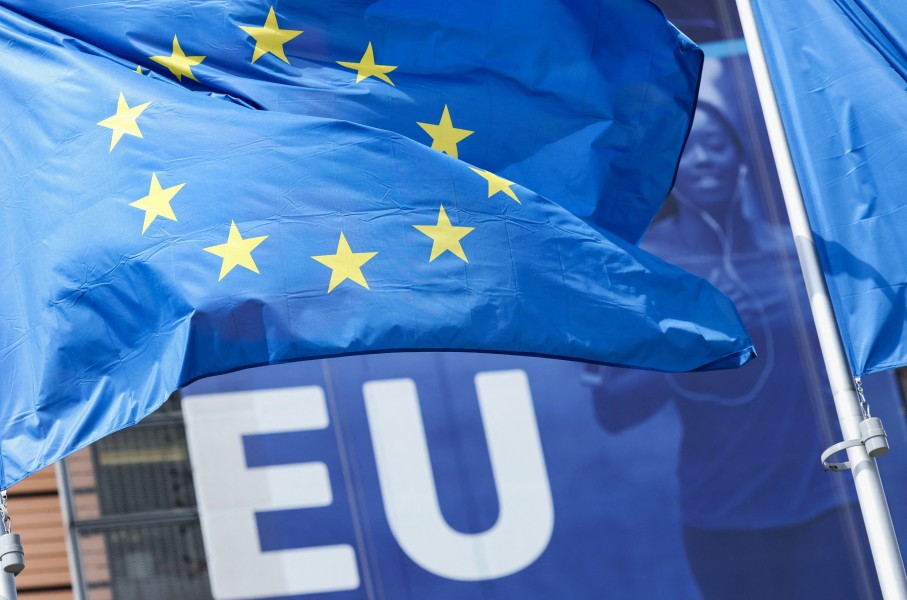 File: The flag of the European Union flying outside the European Commission headquarters in Brussels. AFP/Kenzo Tribouillard