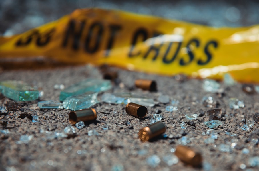 File: Bullet casings and broken glass at a crime scene. GettyImages/D-Keine