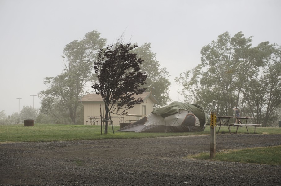 File: Strong winds in a storm destroying a tent. GettyImages/WestWindGraphics