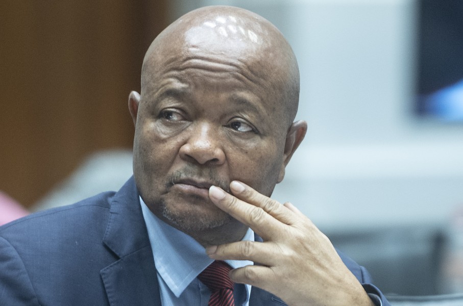 Suspended Police Minister Senzo Mchunu at the Parliamentary Ad Hoc Committee inquiry. Gallo Images/Brenton Geach