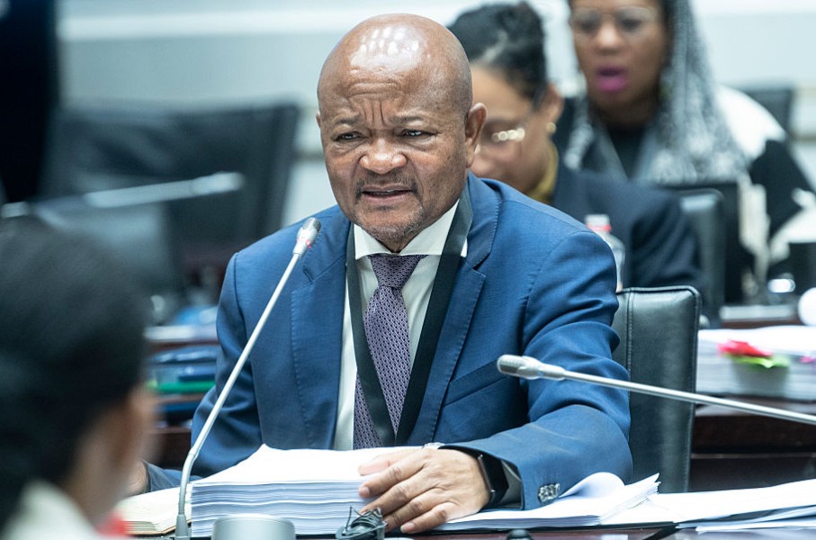 Police Minister Senzo Mchunu at the Parliamentary Ad Hoc Committee inquiry. Brenton Geach/Gallo Images via Getty Images