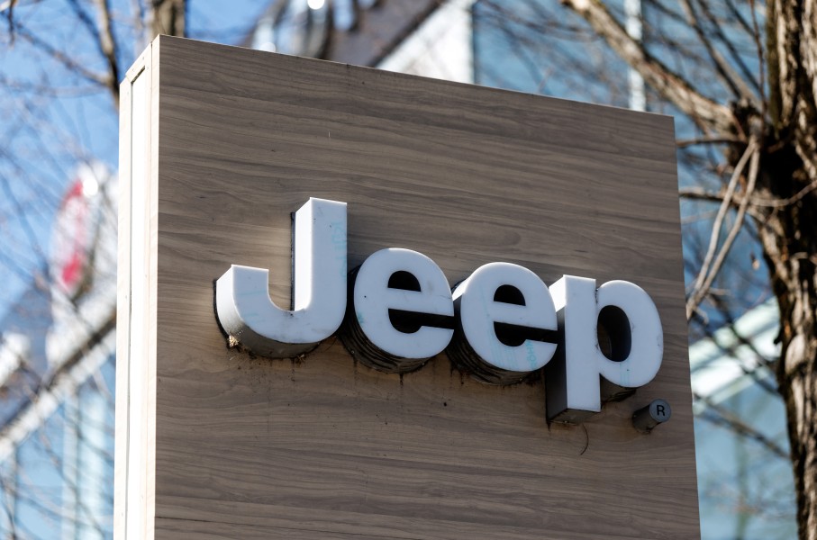 The brand logo of the car manufacturer Jeep. Matthias Balk/dpa via AFP