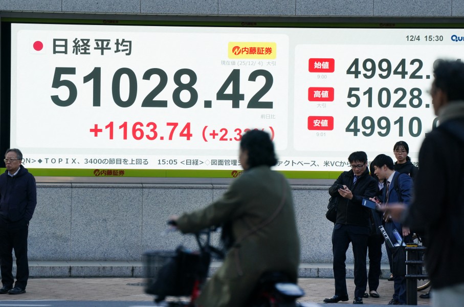 An electronic quotation board displays the Nikkei Stock Average closing price. AFP/Kazuhiro Nogi