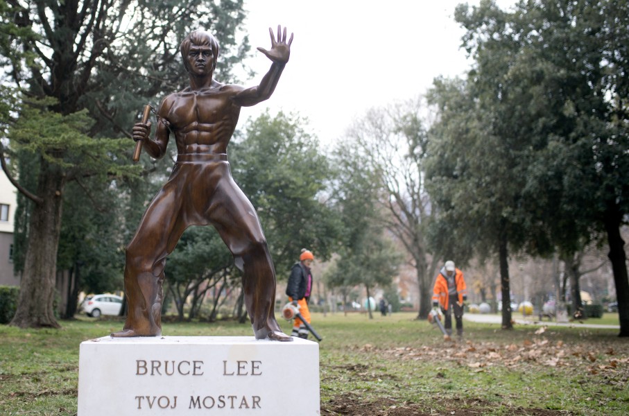 A restored statue honouring late martial arts legend Bruce Lee. AFP/Stringer