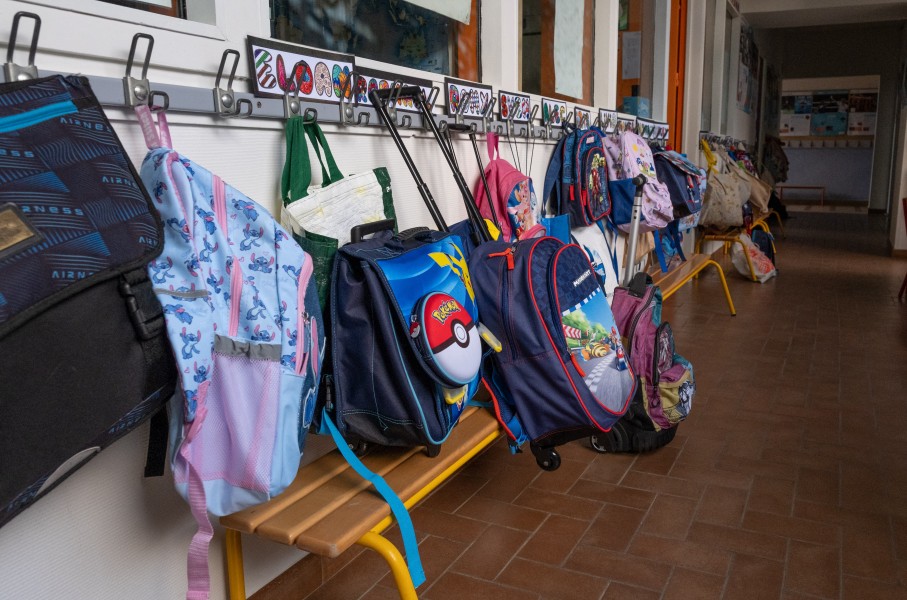 File: School bags inside a classroom. Annabelle Planche/Hans Lucas via AFP