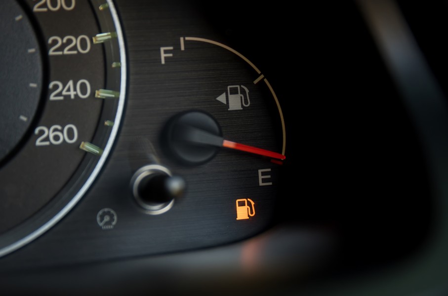 Empty fuel warning light in car dashboard. GettyImages/kckate16