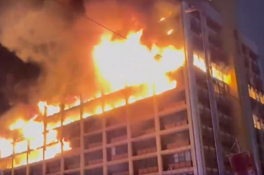 The historic Botha Sigcau building engulfed in flames.
