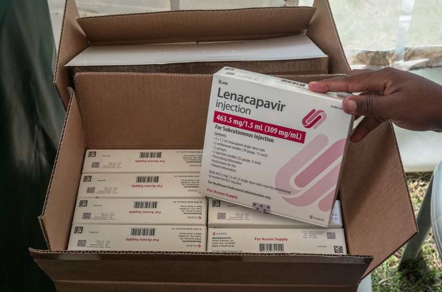 A man holds a packaging containing lenacapavir. James Wakibia/SOPA Images/LightRocket via Getty Images