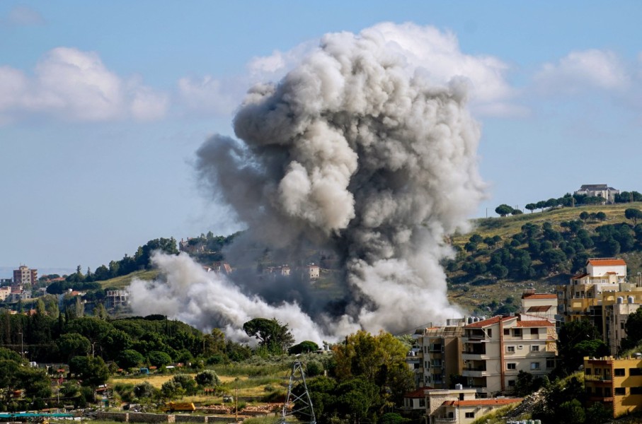 Smoke rises following an Israeli airstrike that targeted the southern Lebanese village of Nabatieh. AFP/Abbas Fakih