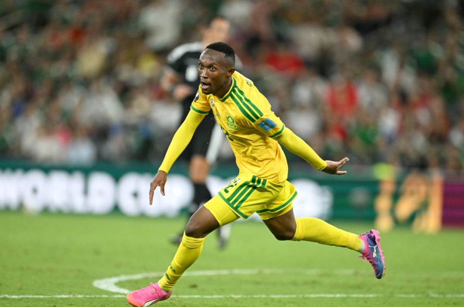 South Africa's forward #12 Thapelo Maseko celebrates scoring his team's first goal during the 2026 World Cup Group A football match between South Africa and South Korea. AFP/Yuri Cortez