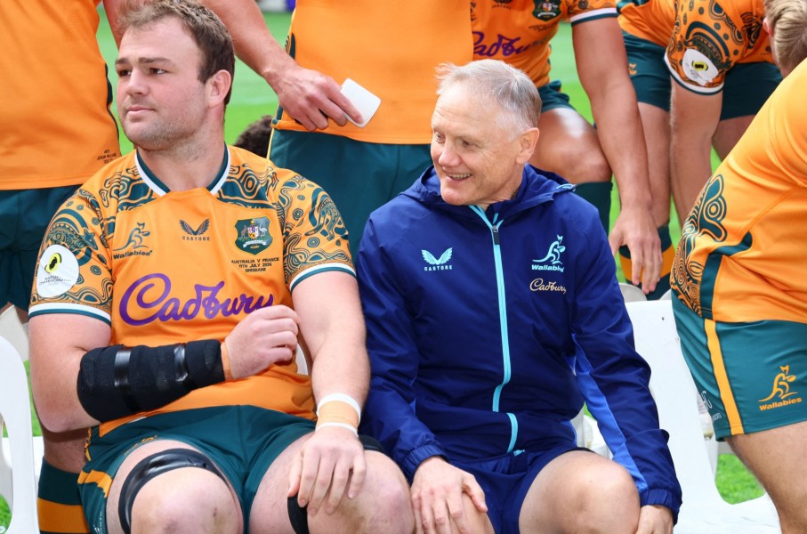 Australia's captain Harry Wilson and head coach Joe Schmidt. AFP/Tertius Pickard