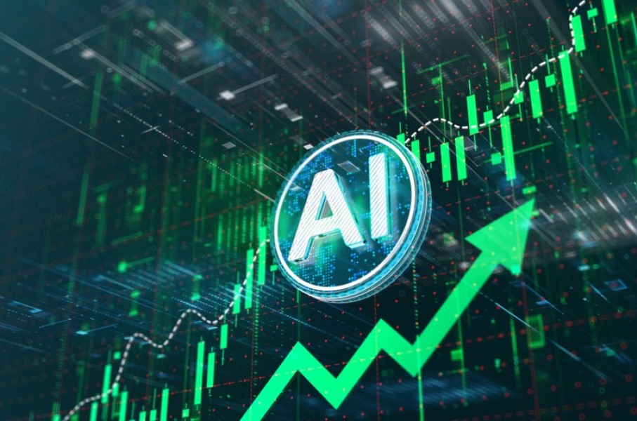 Abstract business graph of AI growth, market analysis and future projections. Getty Images/MF3d