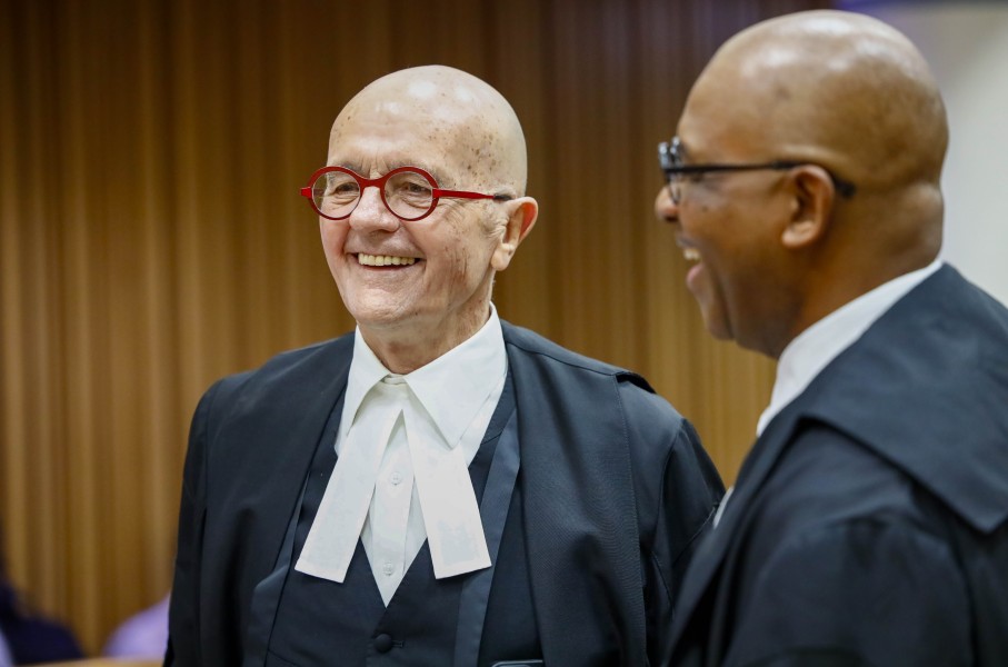 Advocate Wim Trengove and Adv Dali Mpofu share a light moment at the urgent interdict hearing on Phala Phala at Western Cape High Court.  ER Lombard/Gallo Images