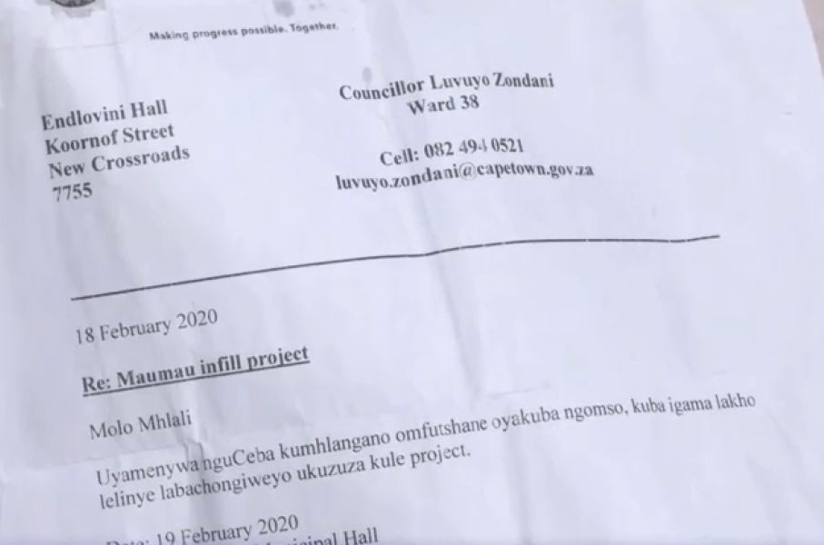 New Crossroads residents say they were issued with these letters in 2020 after their applications for housing were approved in 2016. 