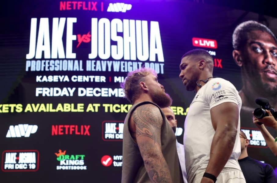 Jake Paul and Anthony Joshua face off ahead of their Netflix-backed fight in Miami