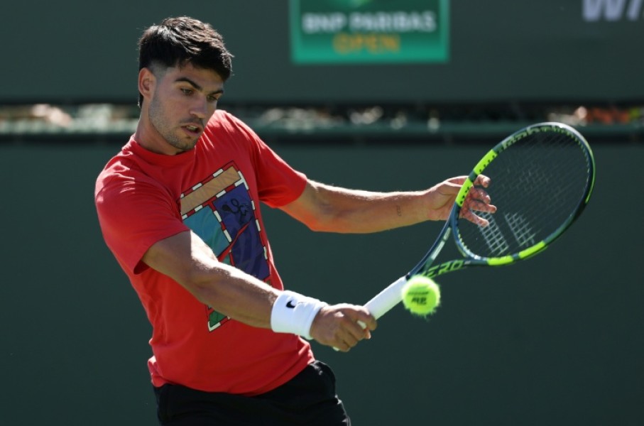 World number one Carlos Alcaraz of Spain practices before the Indian Wells ATP/WTA Masters 1000