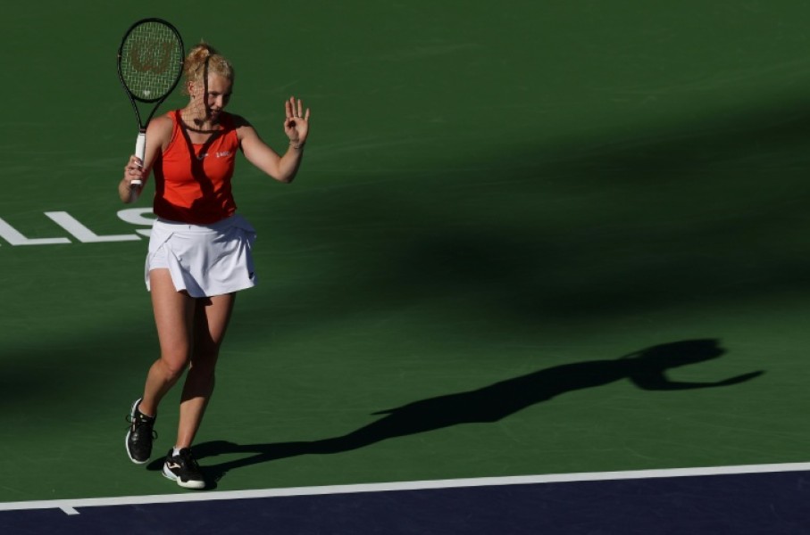 Czech Katerina Siniakova celebrates her 'tricky' match point in her win over defending champion Mirra Andreeva at Indian Wells