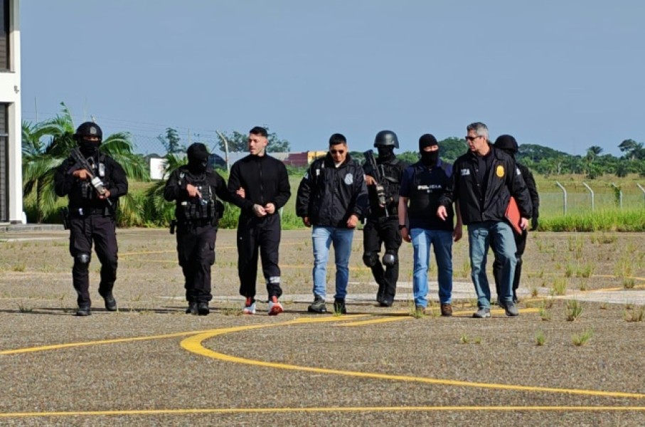 Notorious Latin American narco trafficker Marset (3rd left) has finally been arrested in Bolivia after eluding police for years
