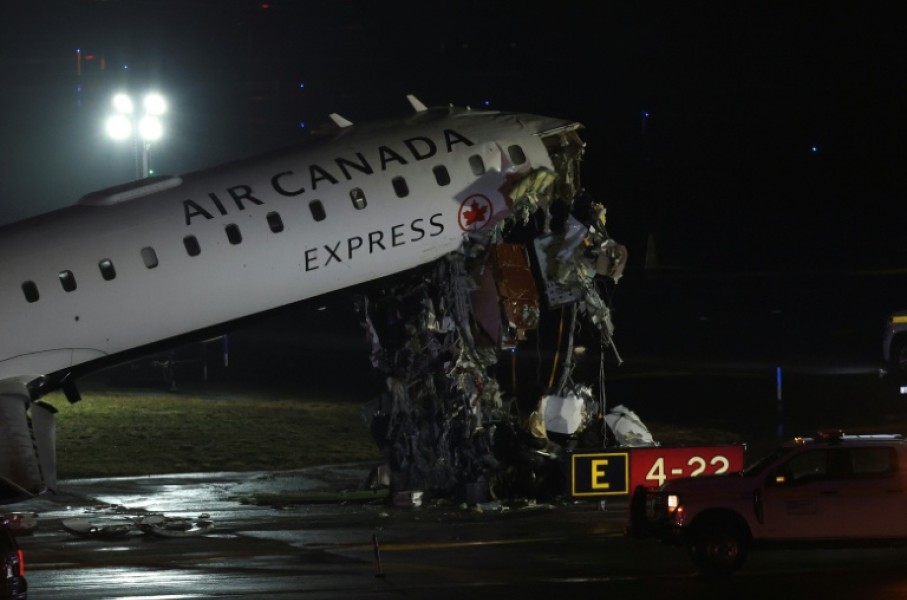 The Air Canada plane collided with a fire truck on a runway at LaGuardia Airport in New York