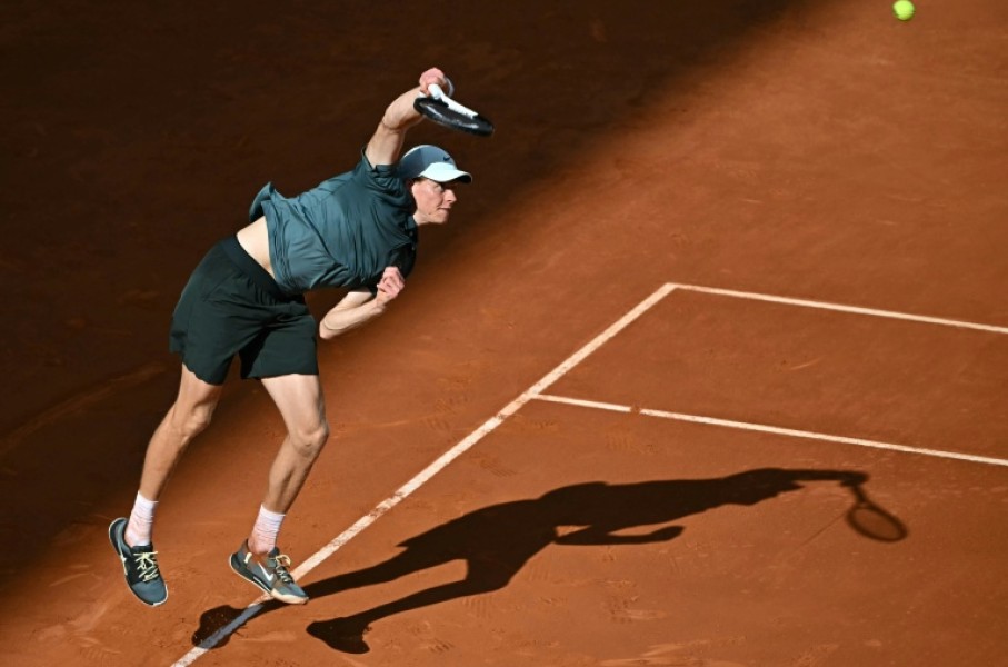 Italy's Jannik Sinner serves to France's Benjamin Bonzi during his victory at the Madrid Open on Friday