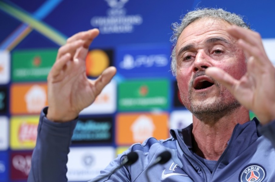 Paris Saint-Germain coach Luis Enrique speaking to media on Monday ahead of his team's Champions League semi-final against Bayern Munich