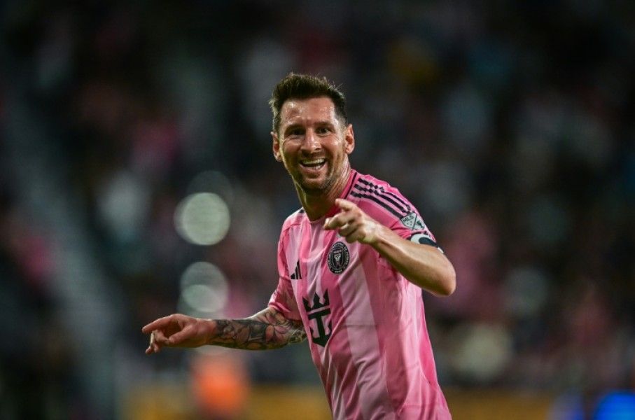 Inter Miami's Argentine forward Lionel Messi celebrates a goal